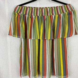 Cabi Carnival Top #5389 Bright Stripes Off Shoulder Ruffle Blouse Sz Small